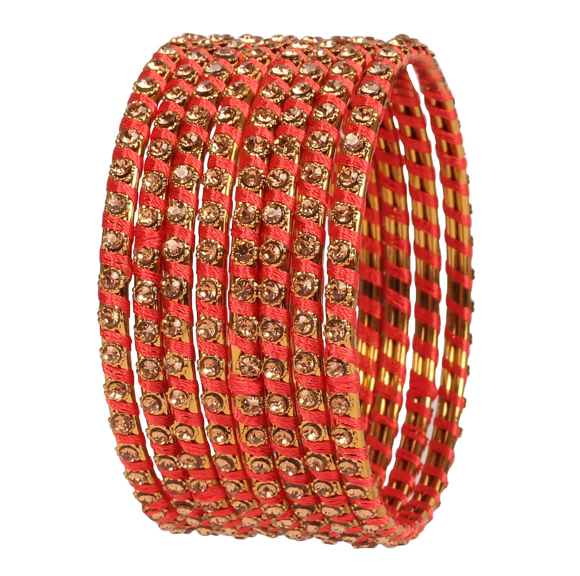 TouchstoneNew Silk Thread Bangle Collection Indian Bollywood Hand Woven Silk Thread Rhinestone Designer Jewelry Bracelets Bangle Set of 8 for Women.