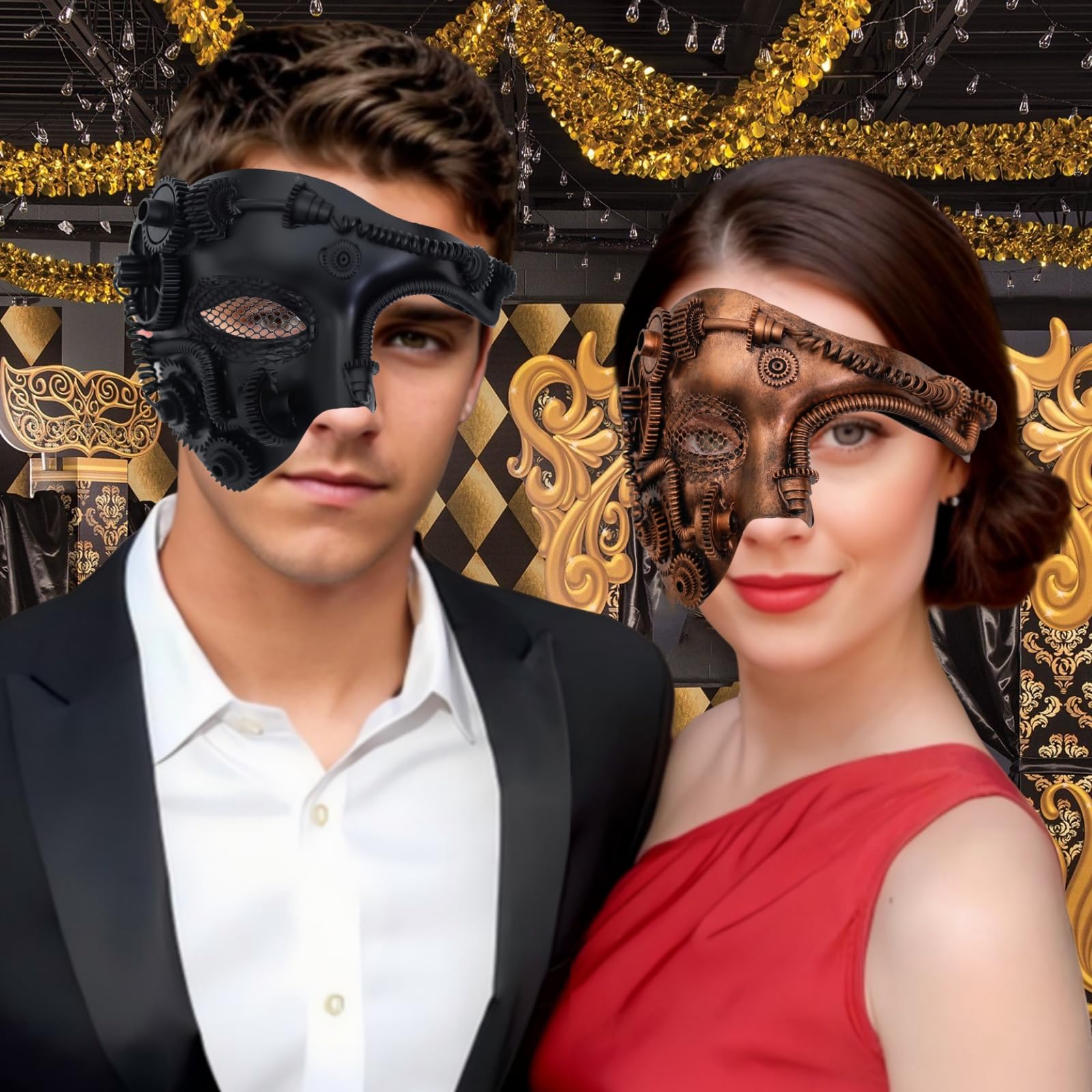 Ubauta Maschera da uomo Steampunk, maschera da cyborg a metà faccia in rete, per Halloween, feste, cosplay, fantasma dell'opera