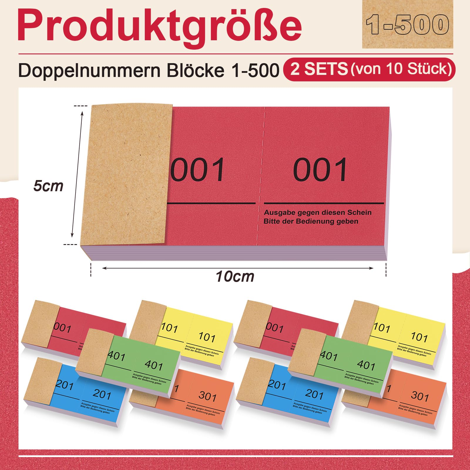 Nezyo 2 Set 1 a 500 Blocchi Numerici Numeri Doppi Blöck Numeri 5 Colori 5 x 10 cm Blocchi Numerici Per Gettoni Guardaroba Strappi Numerati Biglietti Eventi Feste Lotterie