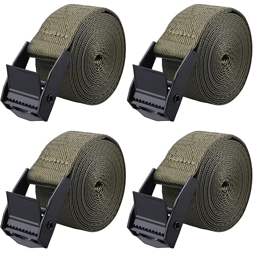 Azarxis Lashing Straps Ratchet Tie Down Secure Cinch Strap Adjustable Cam Buckles Belts Heavy Duty up to 441 lbs Capacity for Motorcycle Cargo Kayak Boat Canoe Truck Trailer (Green - 4 Pack,3.3 ft)