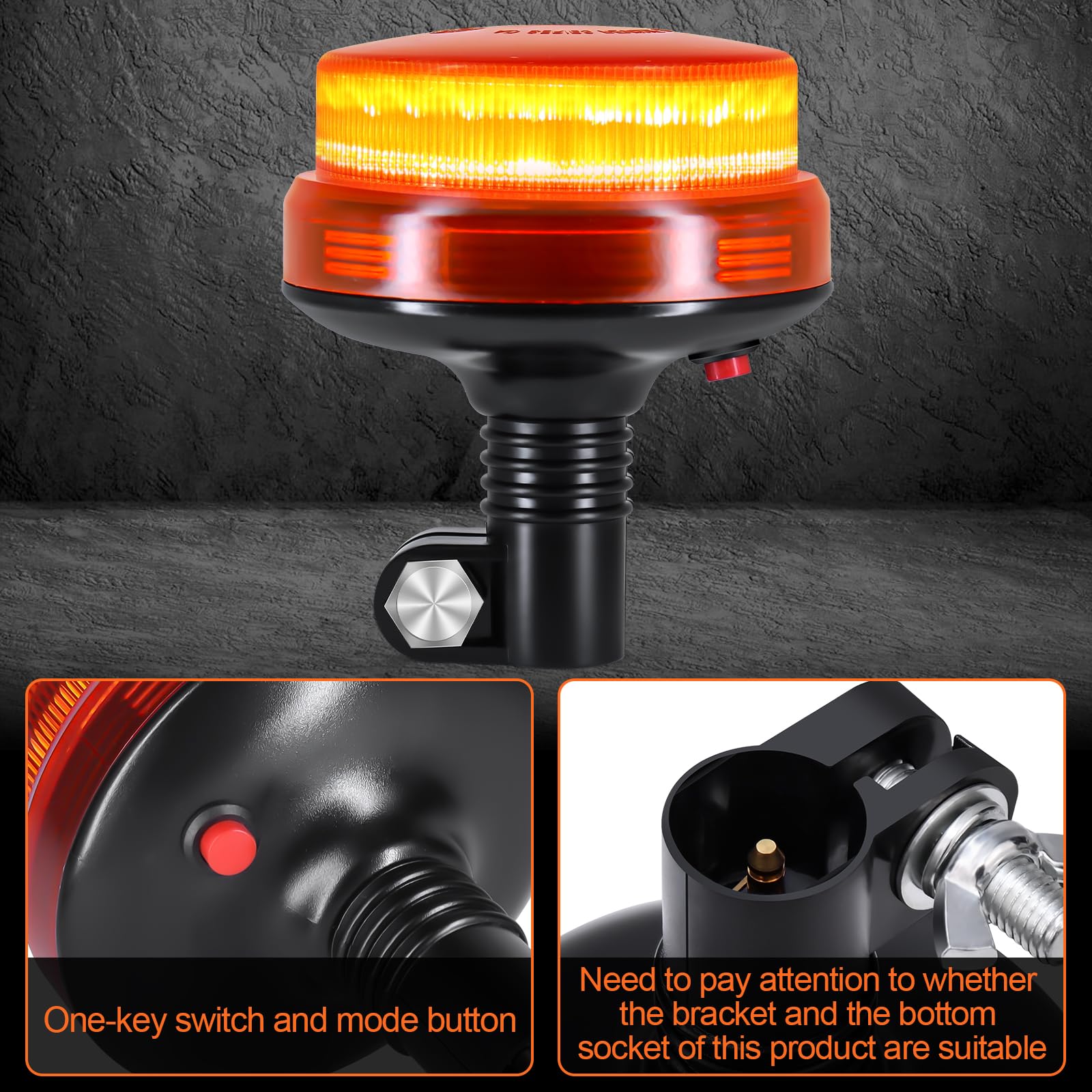 antom Luce LED stroboscopica lampeggiante, 12V-24V LED Giallo Avvertimento luci lampeggianti con 7 modalità di illuminazione per veicoli Carrelli elevatori per trattori golf UTV