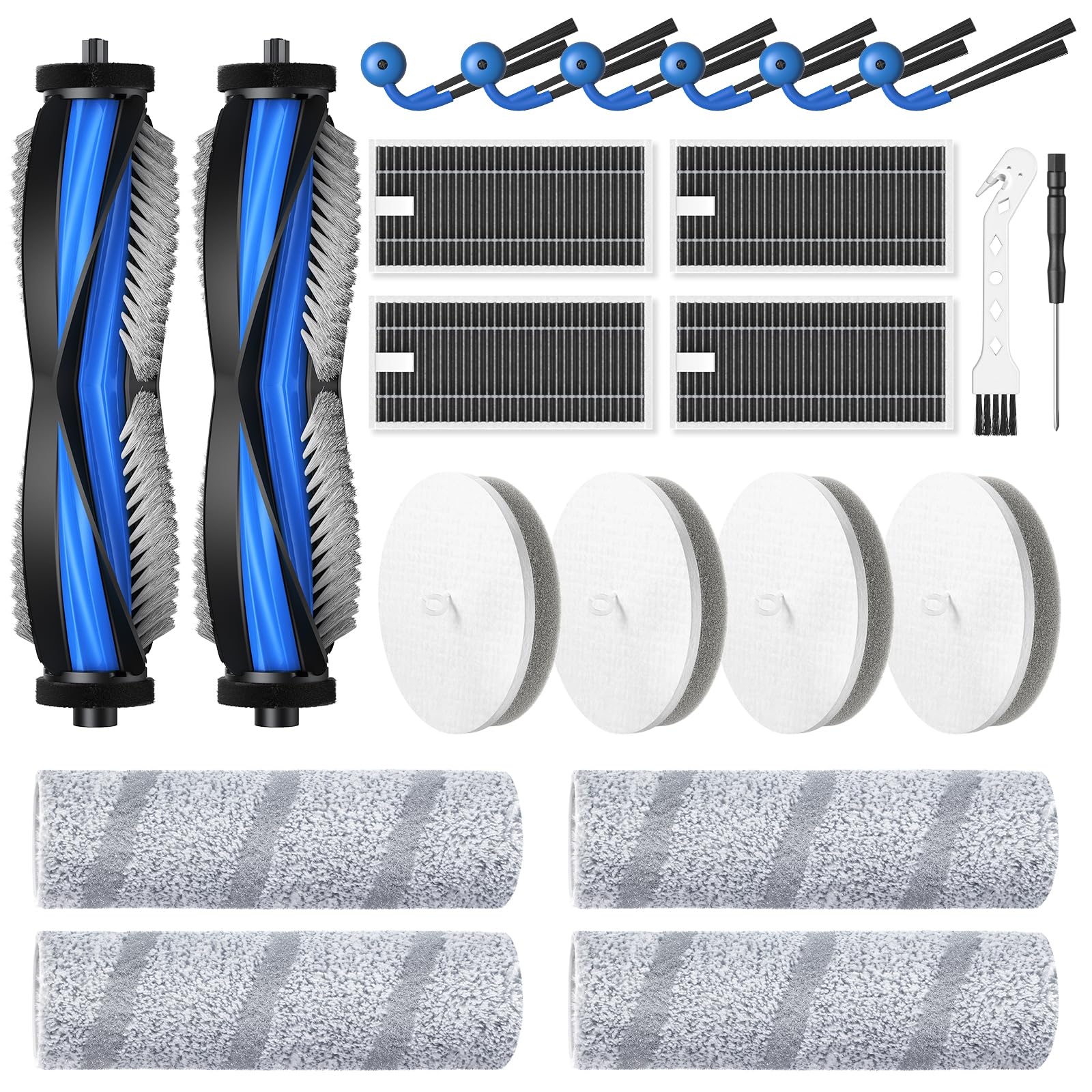 22 Pack X11 OmniCyclone Accessories for Ecovacs Deebot X11 OmniCyclone, and for Yeedi S20 Infinity Robot Vacuum,2 Roller Brush, 4 Roller Mop, 4 Sponge Filter, 4 HEPA Filter, 6 Side Brush, 2 Tools-image-38