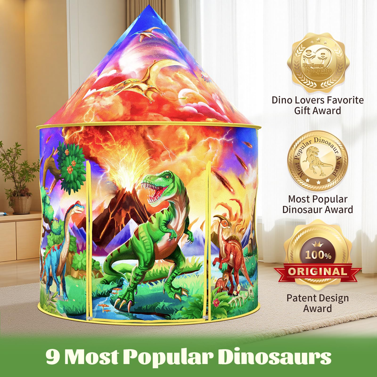 Wilwolfer Dinosaurier-Entdeckungs-Spielzelt, großes Pop-Up-Kinderzelt für drinnen und draußen, pädagogisches Dino-Abenteuer für Jungen und Mädchen (3-12 Jahre)