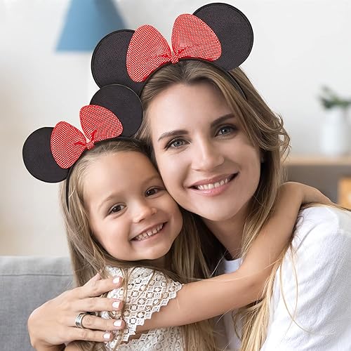 Miniatura 7 de Disney Minnie Mouse Ears Adult Set of 2 Headbands for Mommy and Me Matching for Adult and Little Girl Oro, Destellos rosados, Puntos rosados, Rojo