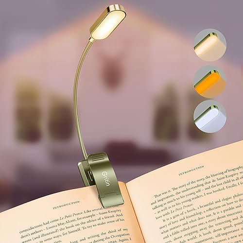 Gritin Eye Care - Luz de libro recargable de 16 LED para leer en la cama, 3 temperaturas de color, brillo de atenuación continua, 80 horas de tiempo