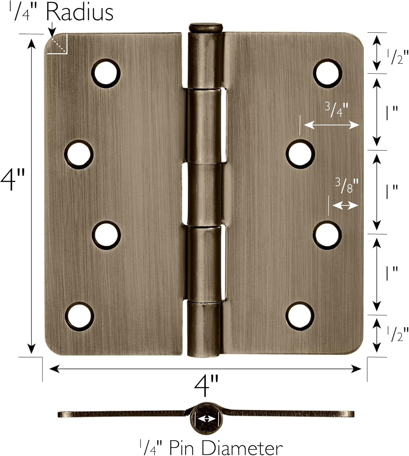 Design House Door Hinges for Interior Doors 6-Pack 4-inch x 4-inch – Rounded 1/4-inch Radius Steel Door Hinge – Antique Brass – Fits Standard Doors – Design House 186080