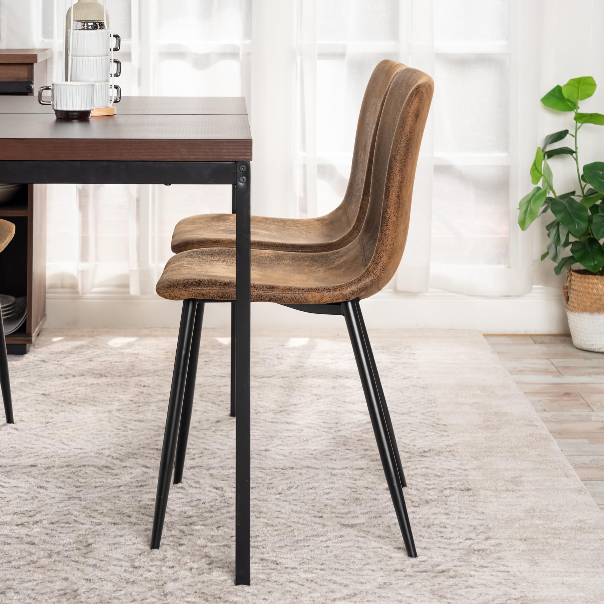 FurnitureR 4 PCS Chaises de Salles de Réunion en Marron Suède, Dossier Ergonomique Rectangulaire, Design Contemporain, Matériau en Métal Durable, pour Bureau ou Maison, Élégance et Confort