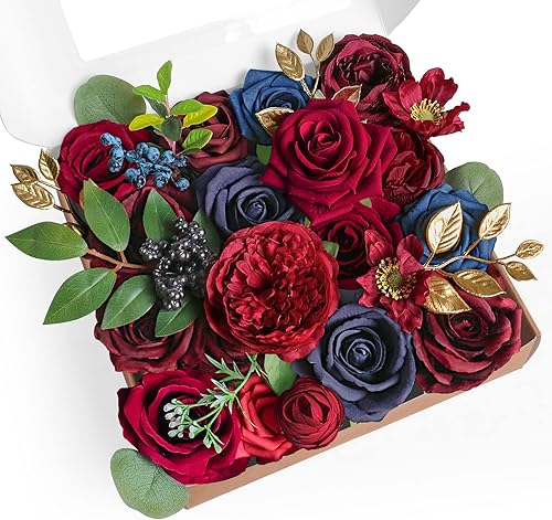 ponatia Flores artificiales de boda combinadas para flores falsas de seda, rosas para ramos de boda, centros de mesa, arreglos para fiestas,