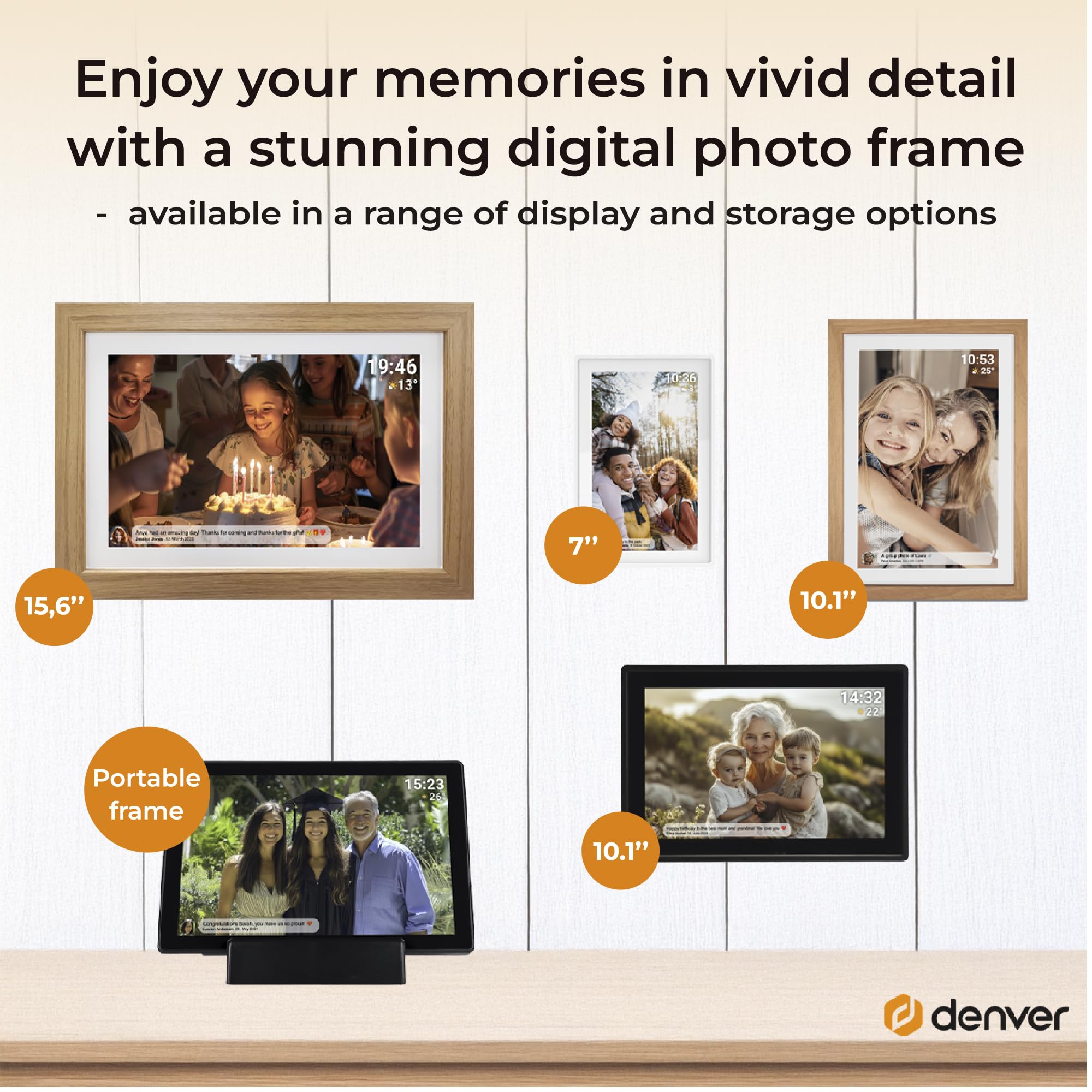 Denver Frameo Marco Digital WiFi 10,1 Pulgadas, Pantalla IPS táctil 1280 x 800, 16 GB, App Frameo, Color Blanco