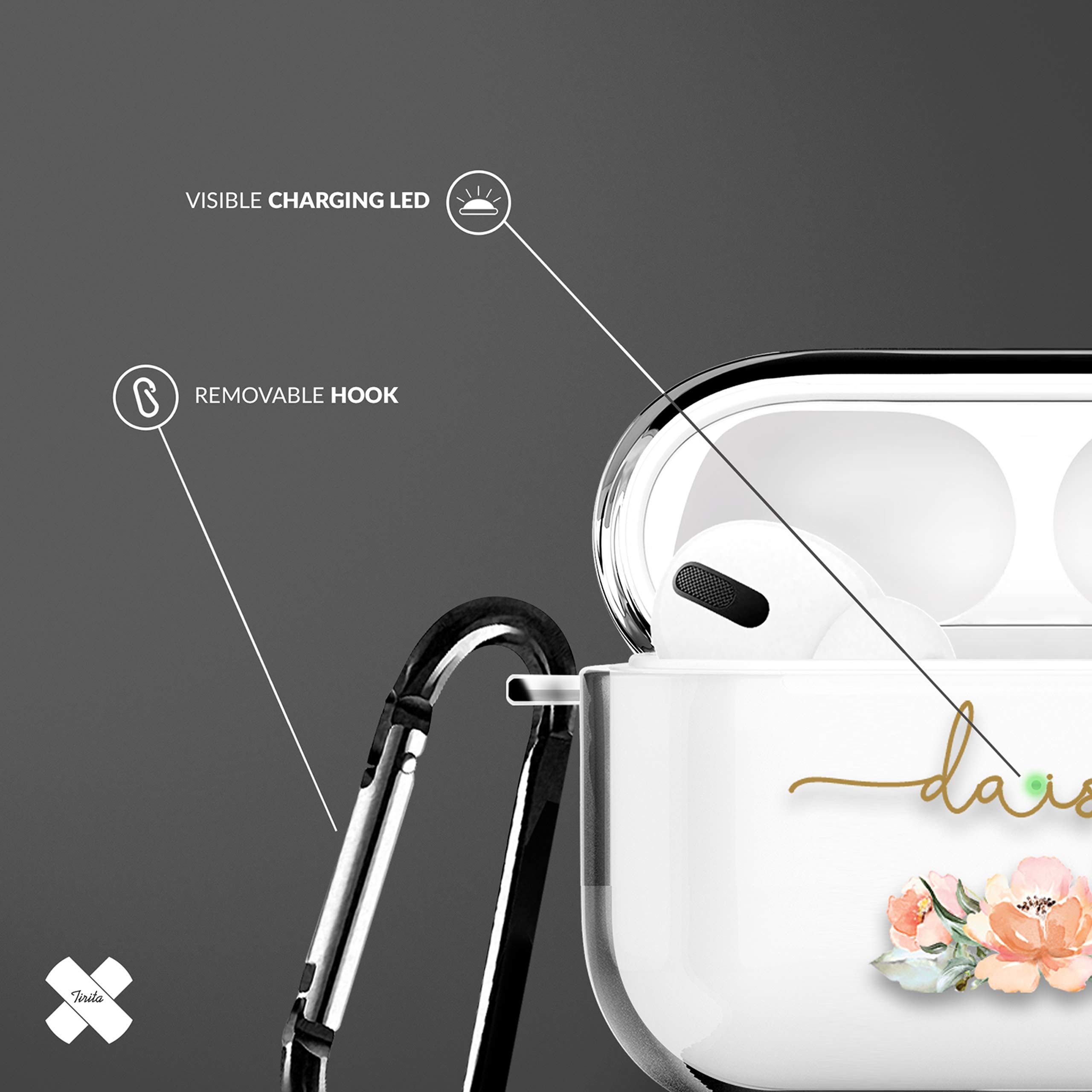 Tirita Personalised Custom Case Compatible with Apple AirPods 4th gen, Support Wireless Charging, with Carabiner, Front LED Visible [14- Golden Bee] — view 121