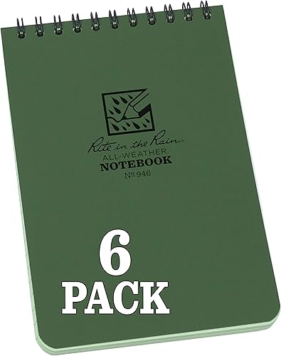 Miniatura 1 de Rite in the Rain Cuaderno de espiral superior resistente a la intemperie, 4 x 6 pulgadas, cubierta verde, patrón universal, paquete de 6 unidades