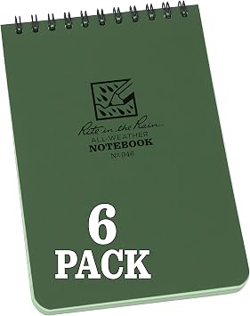 Rite in the Rain Weatherproof Top Spiral Notebook, 4" x 6", Green Cover, Universal Pattern, 6 Pack No. 946L6