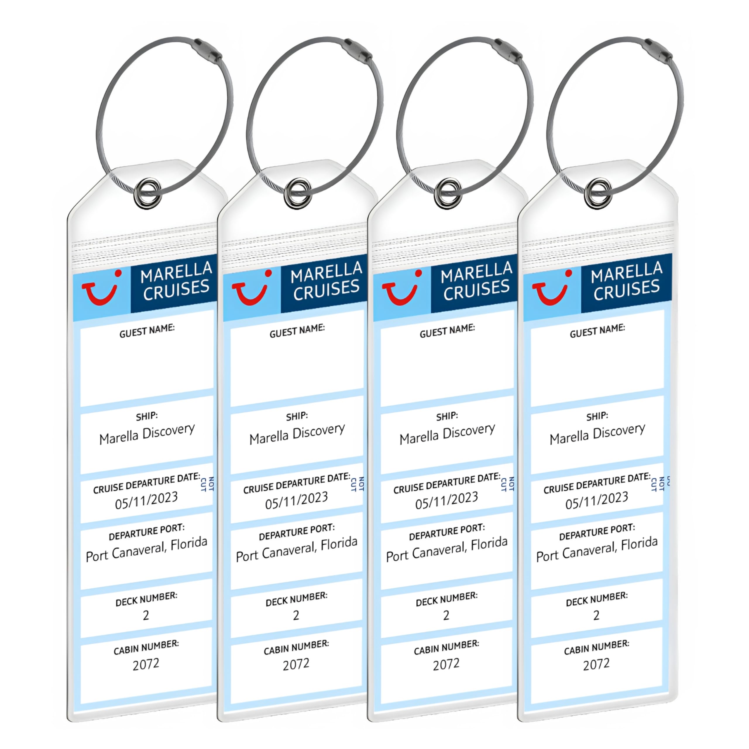 Marella (TUI) Cruise Luggage Tag Holders [4 Pack] – Waterproof, Durable Plastic with Steel Loops – Fits All Marella (TUI) Ships for Cruising in 2026, 2027 and 2028