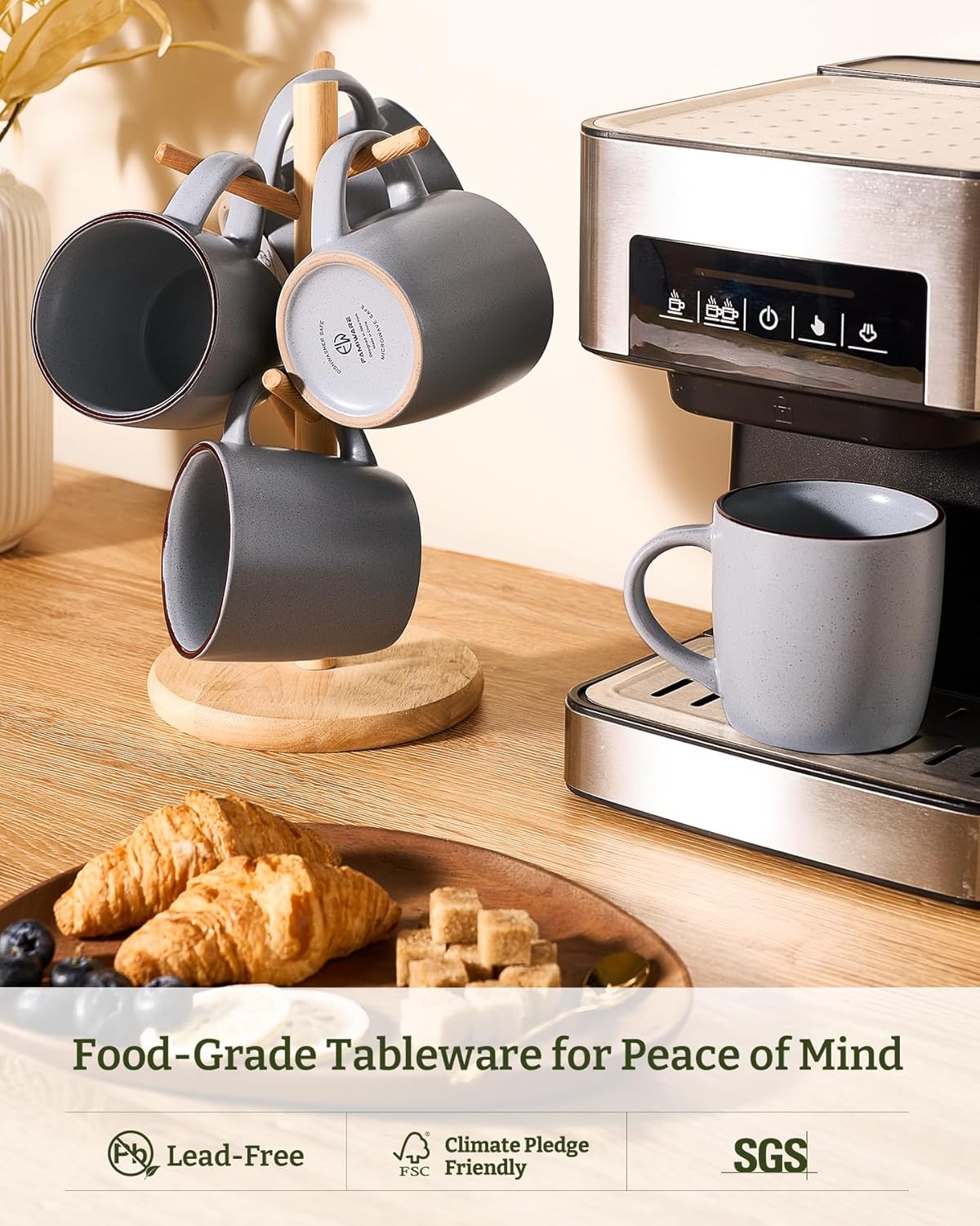 famiware Mercury Coffee Mugs 13 oz, Coffee Mugs Set of 4 with Handle, Cups for Latte, Hot Tea, Cappuccino, Mocha, Cocoa, Dark Grey - Image 3