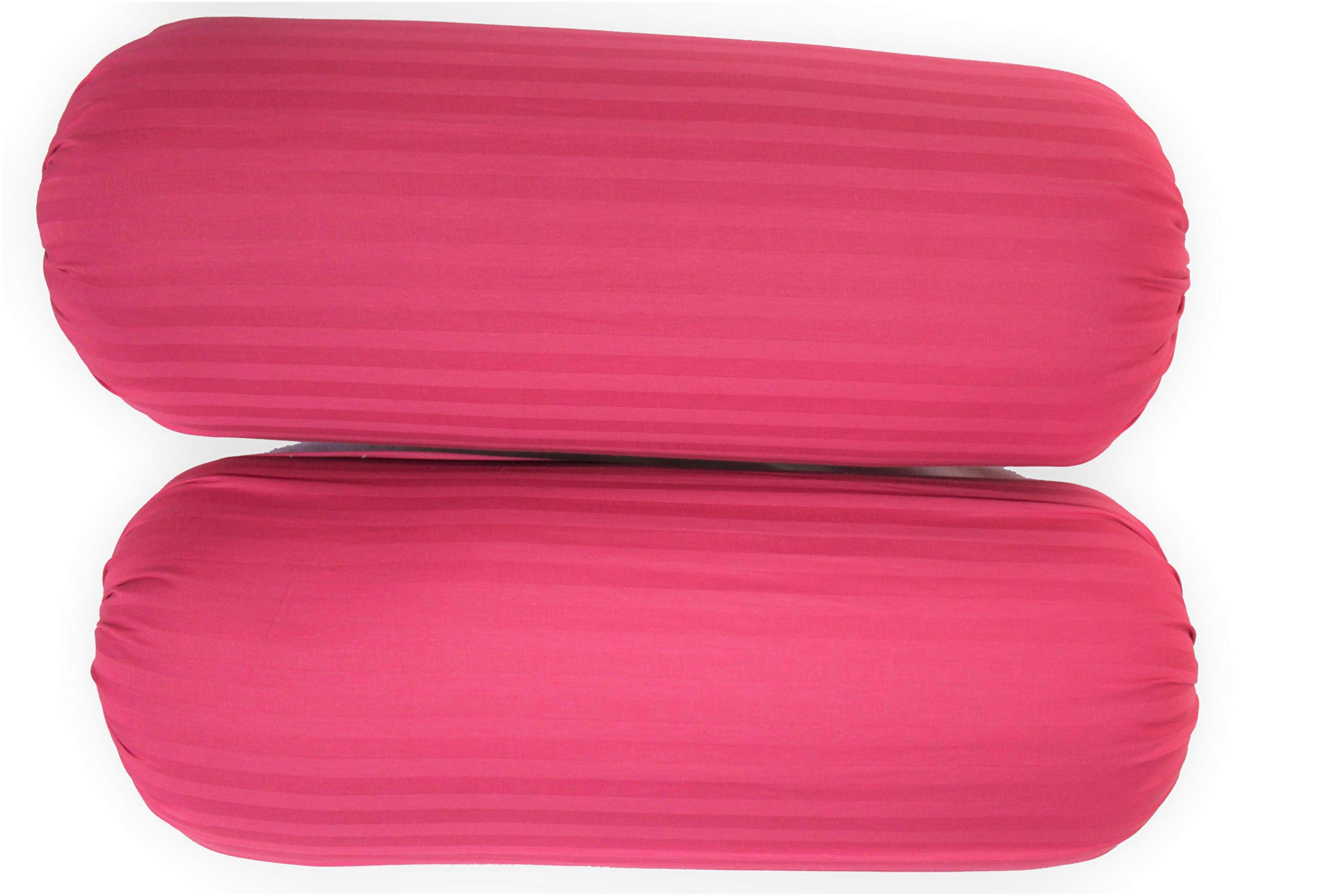 Trance Home Linen 100% Cotton 16x32 inch 200TC Striped Bolster Cover | Round Bed Side Long Bolster Pillow Cover to fit 24" Length 9" Dia | Pack of 2 Bolster Cover only (16x32 inch,Rose Pink)