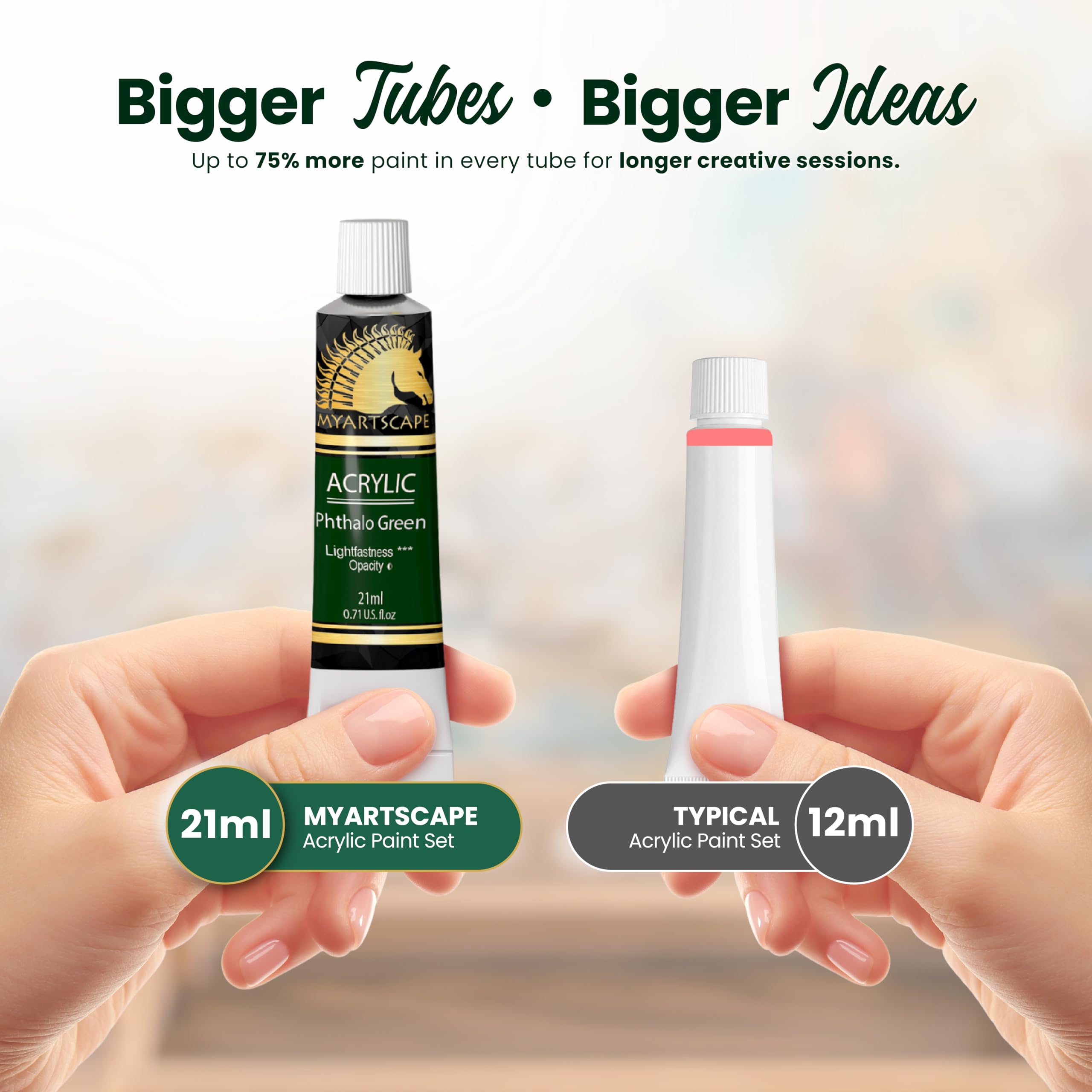 Zestaw farb akrylowych – tubki 72 x 21 ml – 3 x pędzle do malowania – farby i pędzle artystyczne – MyArtscape