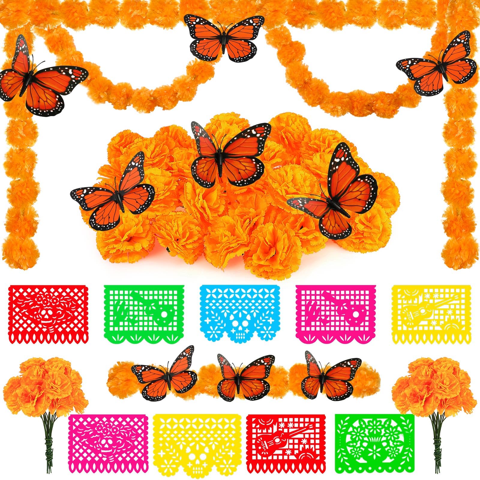Guirlande De Soucis Mexicains Artificiels – 135 Cm, Décoration Jour Des Morts, Diwali, Mariage Indien – 2 Pièces