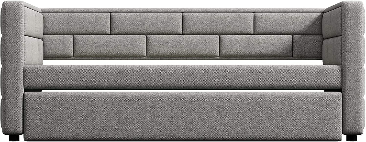 Harper & Bright Designs Daybed with Trundle Bed, Upholstered Twin Daybed Frame with Padded Back,Sofa Bed Wood DayBed Frame, No Box Spring Needed (Gray)