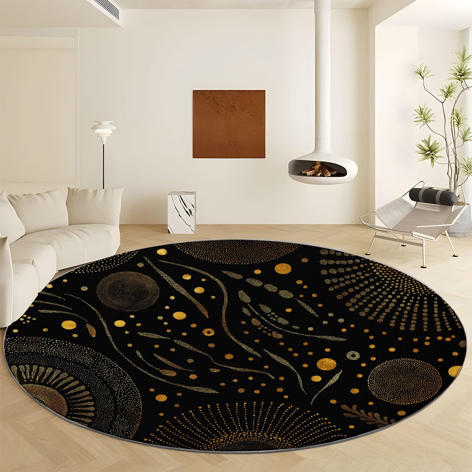 Grand tapis rond salon moderne de 210 cm lavable et extra doux