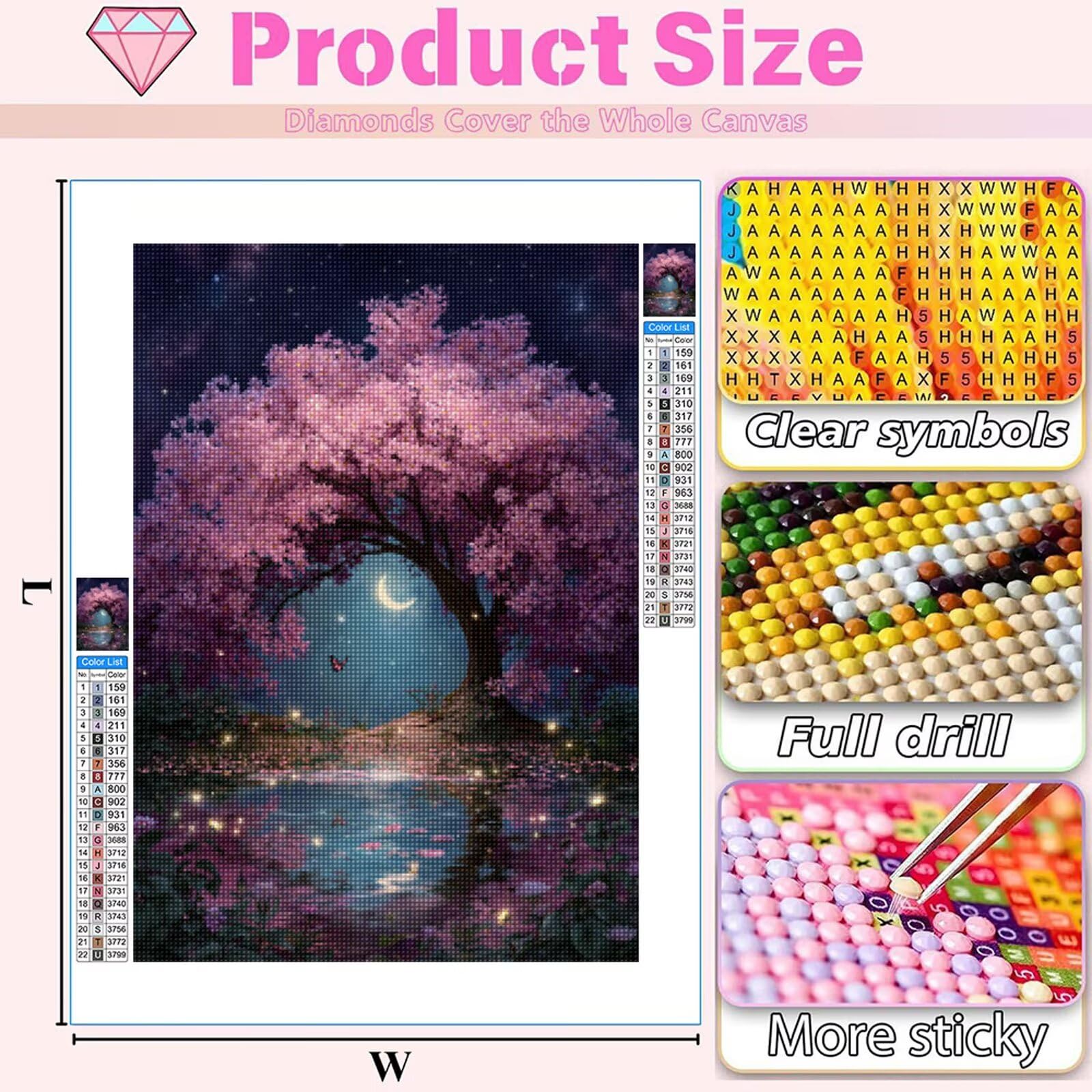 Zestaw do malowania diamentami 5D - Księżyc i drzewo - 80 x 120 cm diamentowe malowanie dla dorosłych, kreatywne rękodzieło antystresowe, pełna wiertło mozaika diamentowa kryształy, prezenty dla