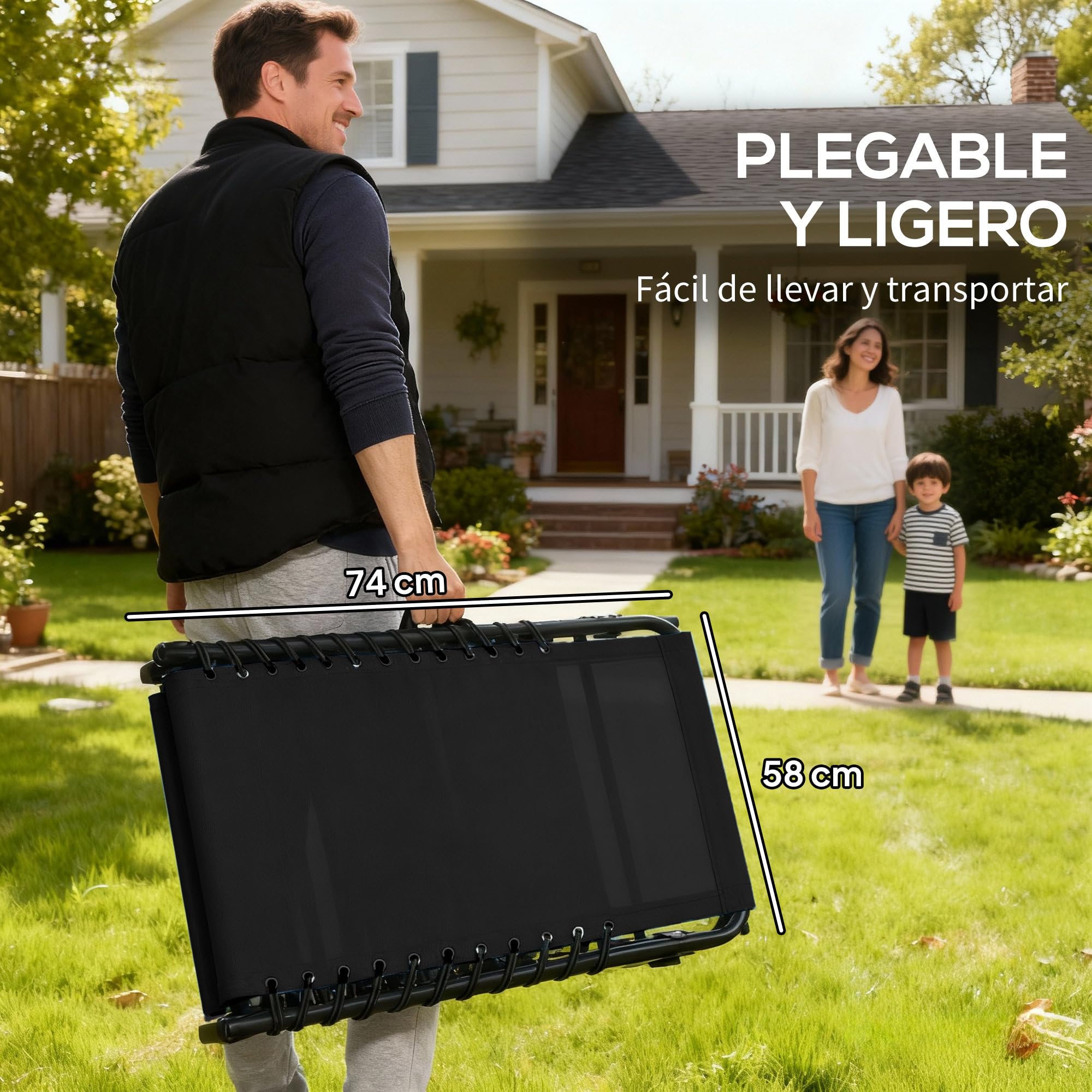 Outsunny Tumbona Plegable, Tumbona Jardín Exterior Reclinable 4 Posiciones con Reposacabezas y Marco de Acero, Carga 120 kg, para Terraza, Piscina, Playa, 189x58x30 cm, Negro