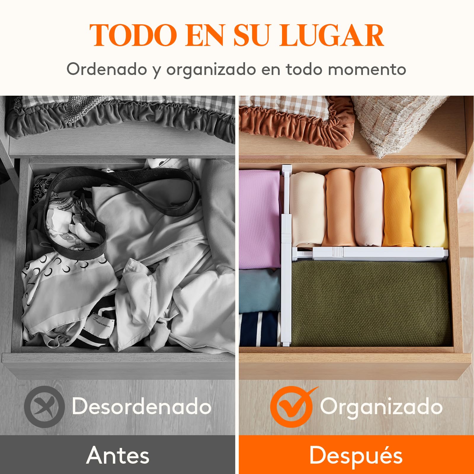 Lifewit Separadores Cajones 10 cm Altura Ajustables 28-40 cm Organizador Armario Almacenaje Ropa Paquete 5 Blanco