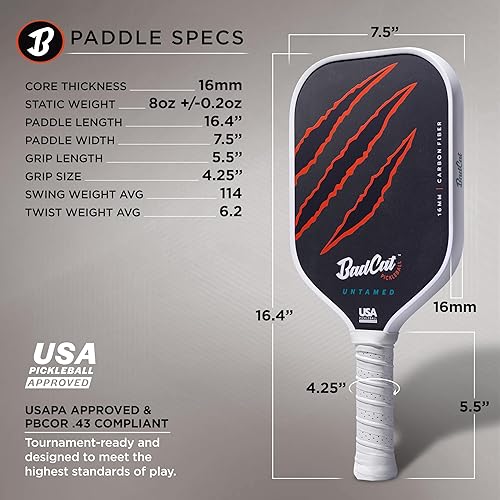 Miniatura 7 de Untamed Paddle  Fibra de carbono T700 cruda para un máximo giro, potencia y control  Diseño termoformado ligero profesional de 0.630 in  Paleta