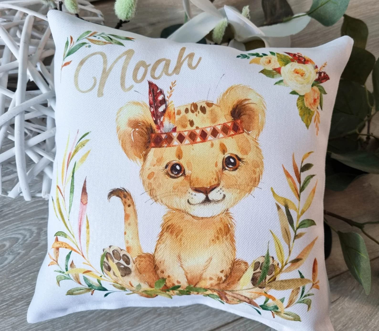 Windeltorte mit Name - Kuschelkissen Löwe Junge I Geschenk, Babyparty, Geburt oder Taufe + gratis Grußkärtchen