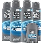 Dove Men+Care Dry Spray Antiperspirant for Men 4-Pack (3.8 Oz Ea) + Travel Deodorant Stick (0.5 Oz) - 72H Protection, Long-Lasting Clean Comfort Fragrance