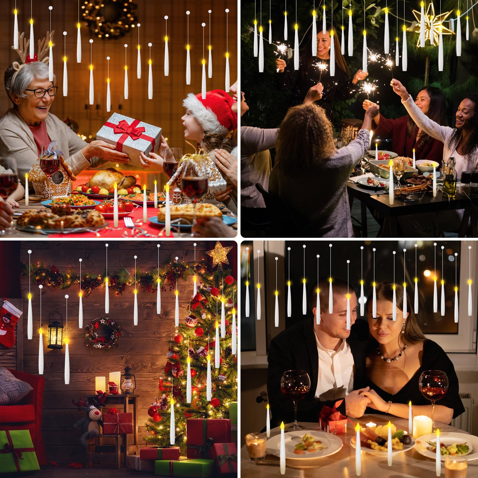 Velas Flotantes con Control Remoto de Varita Mágica, 20 Velas LED Flotantes, Sin llama Vela Cónica Colgante, Parpadeante Vela Mágica, Velas con Pilas Para Halloween,Decoración Navideña