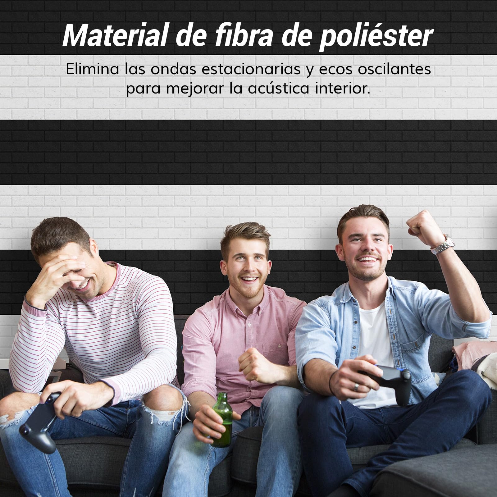 TONOR Lote de 18 paneles Acústicos con Forma de Ladrillo, 30 x 30 x 0,9 cm Espuma Acústica Autoadhesiva, Paneles Decorativos para Paredes de Salones, Dormitorios y Oficinas, Negro
