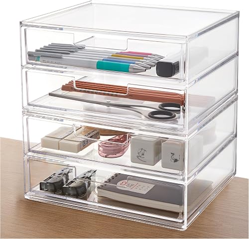 STORi Chloe Stackable Clear Double Organizer Drawers | 2 Piece Set | Organize Cosmetics and Beauty Supplies | Made in USA