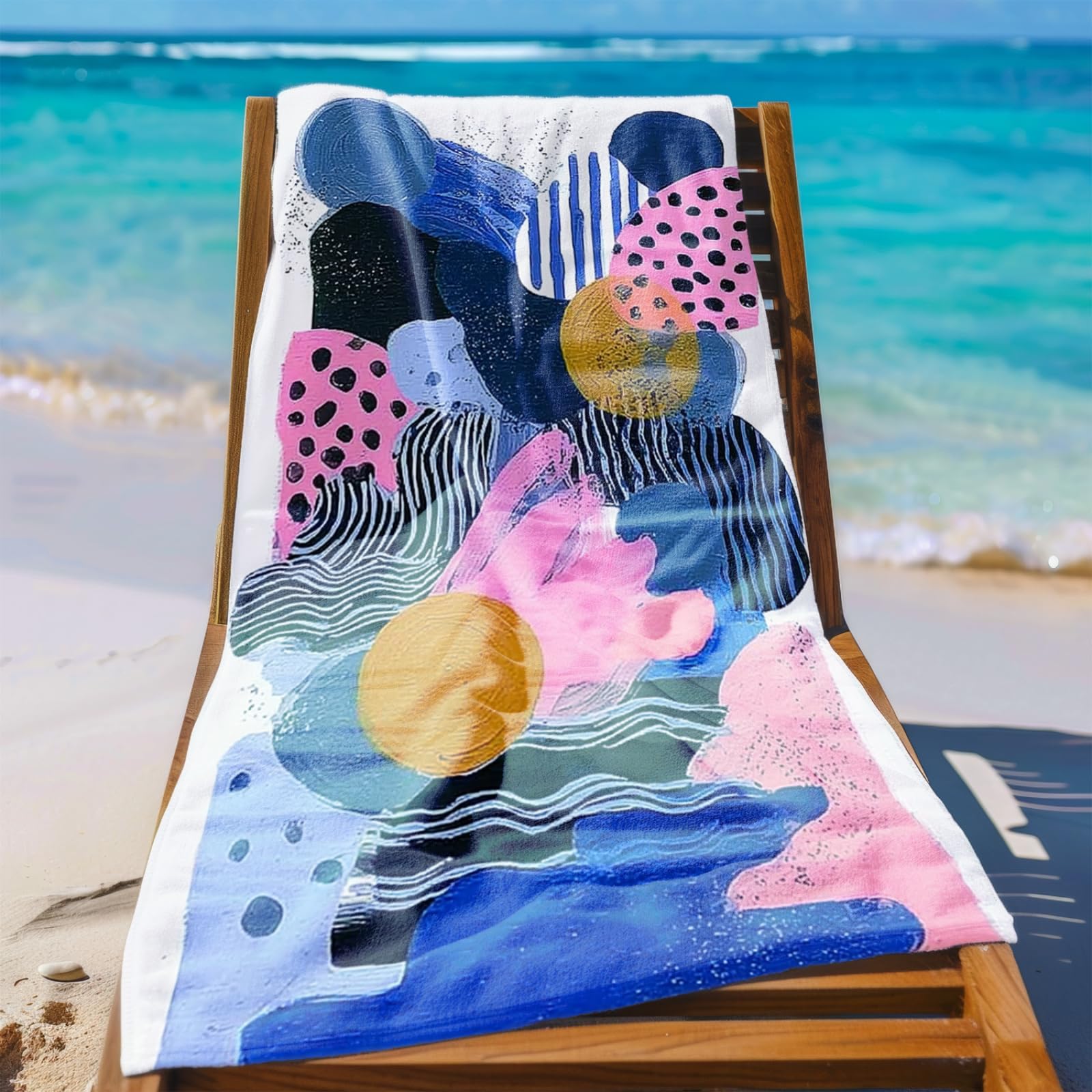 Genérico Toalla Playa Grande Patrón Azul Rosa Microfibra Secado Rápido Oversize Toalla Sin Arena Súper Ligera Piscina Camping Picnic Yoga Gimnasio Y Deportes Viaje