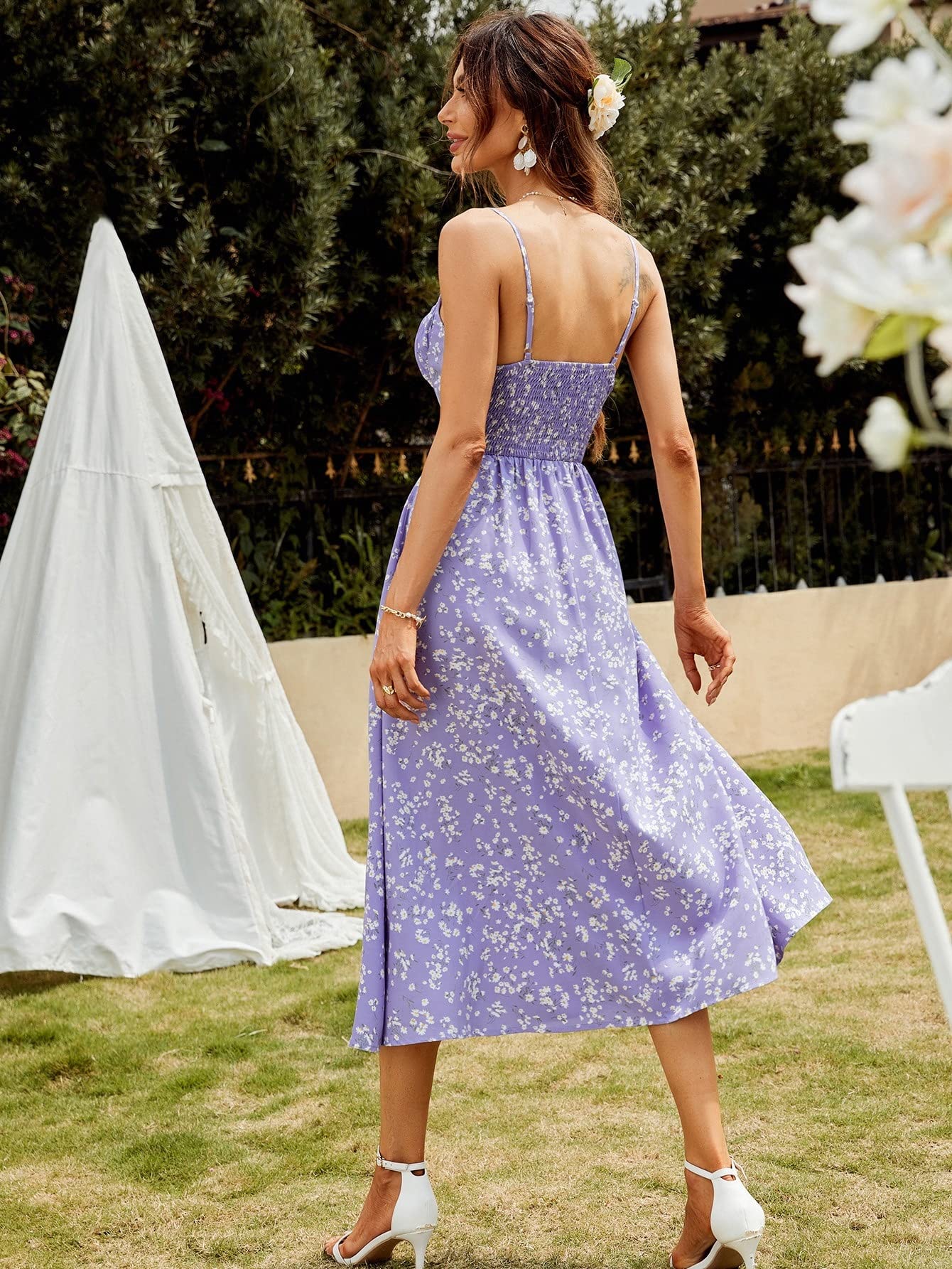 MAPAF Women's Summer Slip Dress Ditsy Floral Tie Front Ruched Bust Split  Thigh Cami Dress Lilac Purple : Amazon.ca: Clothing, Shoes \u0026 Accessories