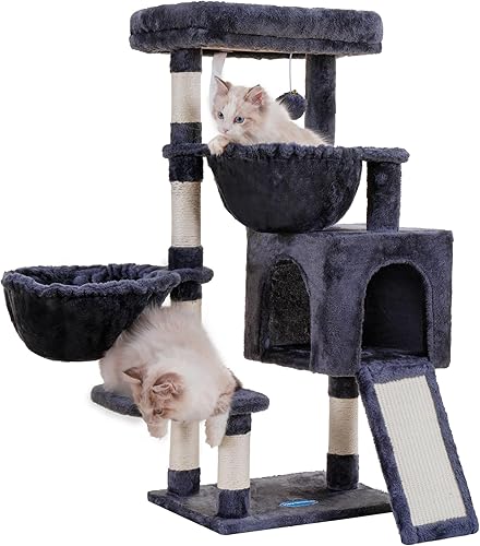Hey-brother Árbol para gatos, torre para gatos de interior, casa para gatos con cama acolchada grande, acogedor condominio, hamacas, postes