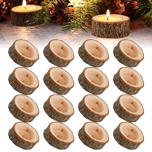 ZEFAN Pack of 16 Wooden Tea Light Holders – Ø 4 cm