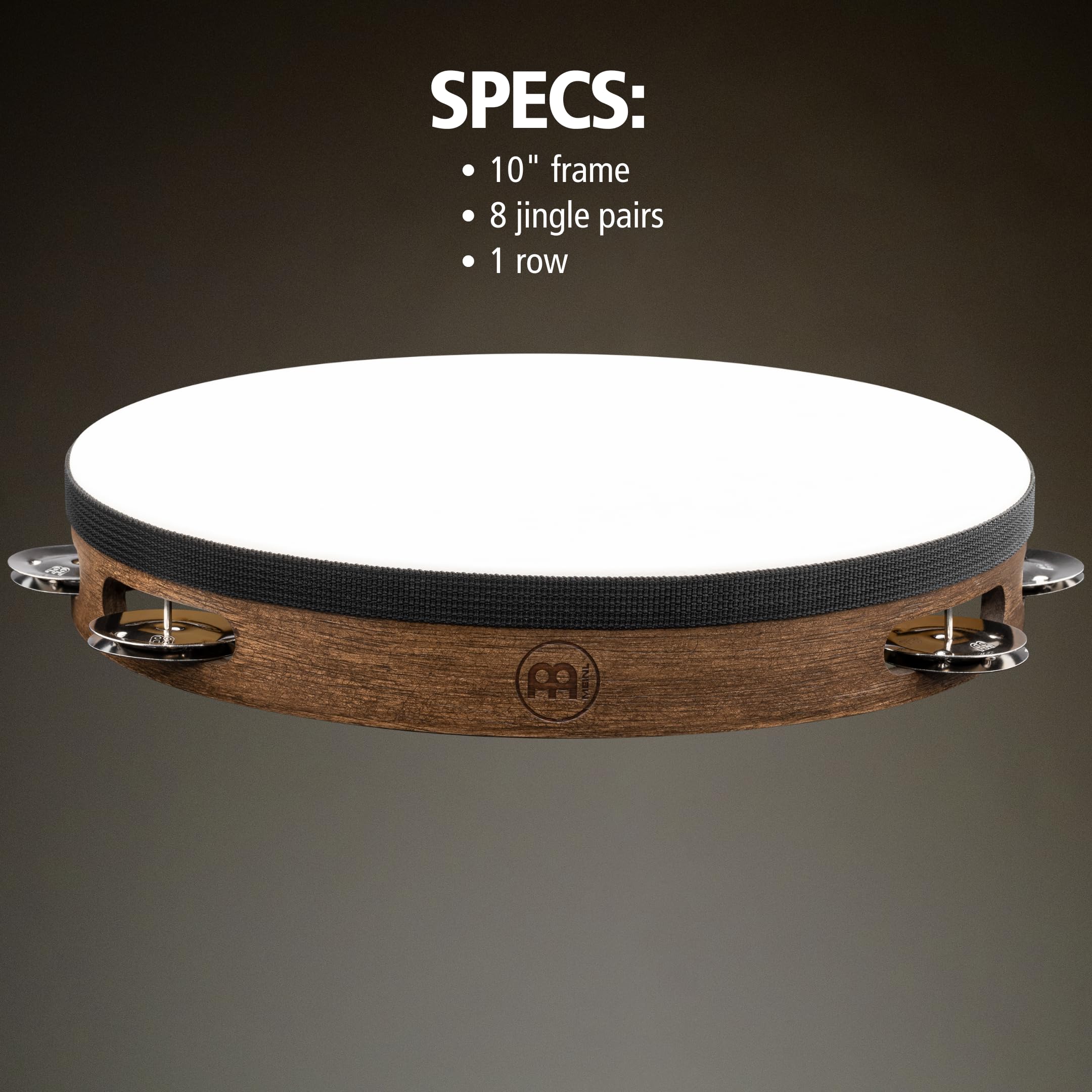 Meinl Percussion Traditional Goatskin Wood Tambourine, Braun (TAH1WB) | Tamburin mit 1 Reihe Jingles, Durchmesser 10 Zoll, mit Ziegenfell, Holz und Stahl
