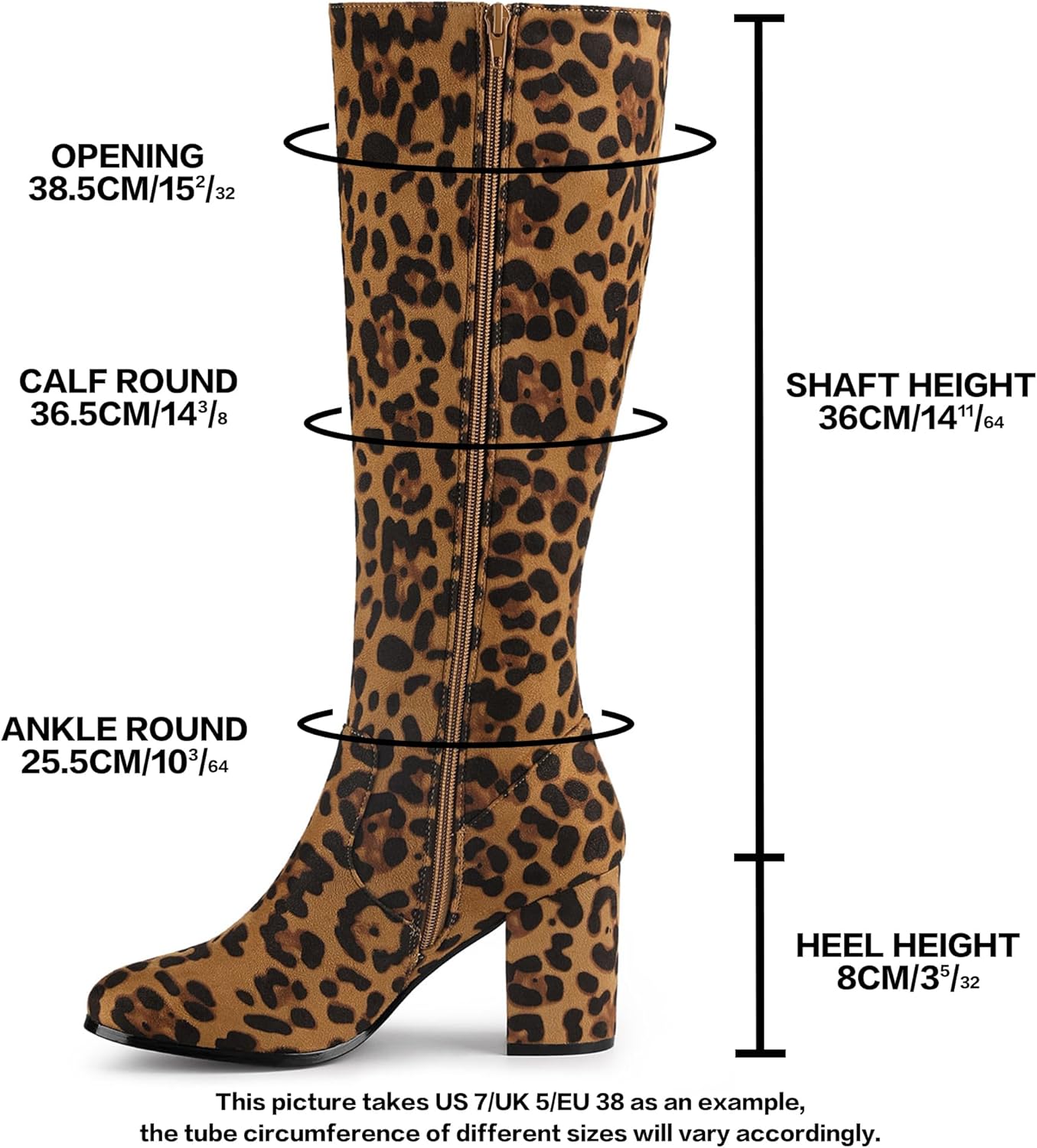 Allegra K Women's Side Zipper Chunky Heel Knee High Leopard Boots 10 M US - - Image 4