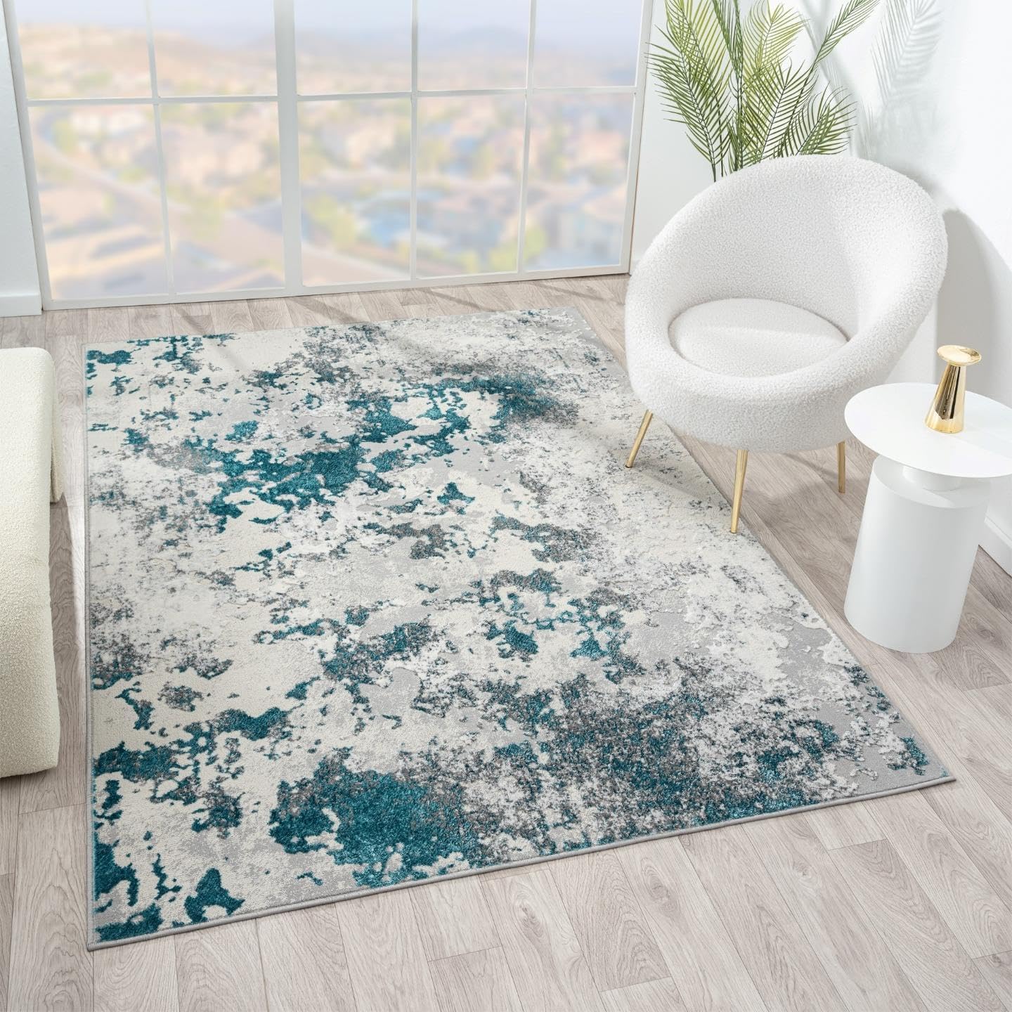 LUXE WEAVERS Modern Abstract High Low Texture Area Rug,Turquoise,6'X9'