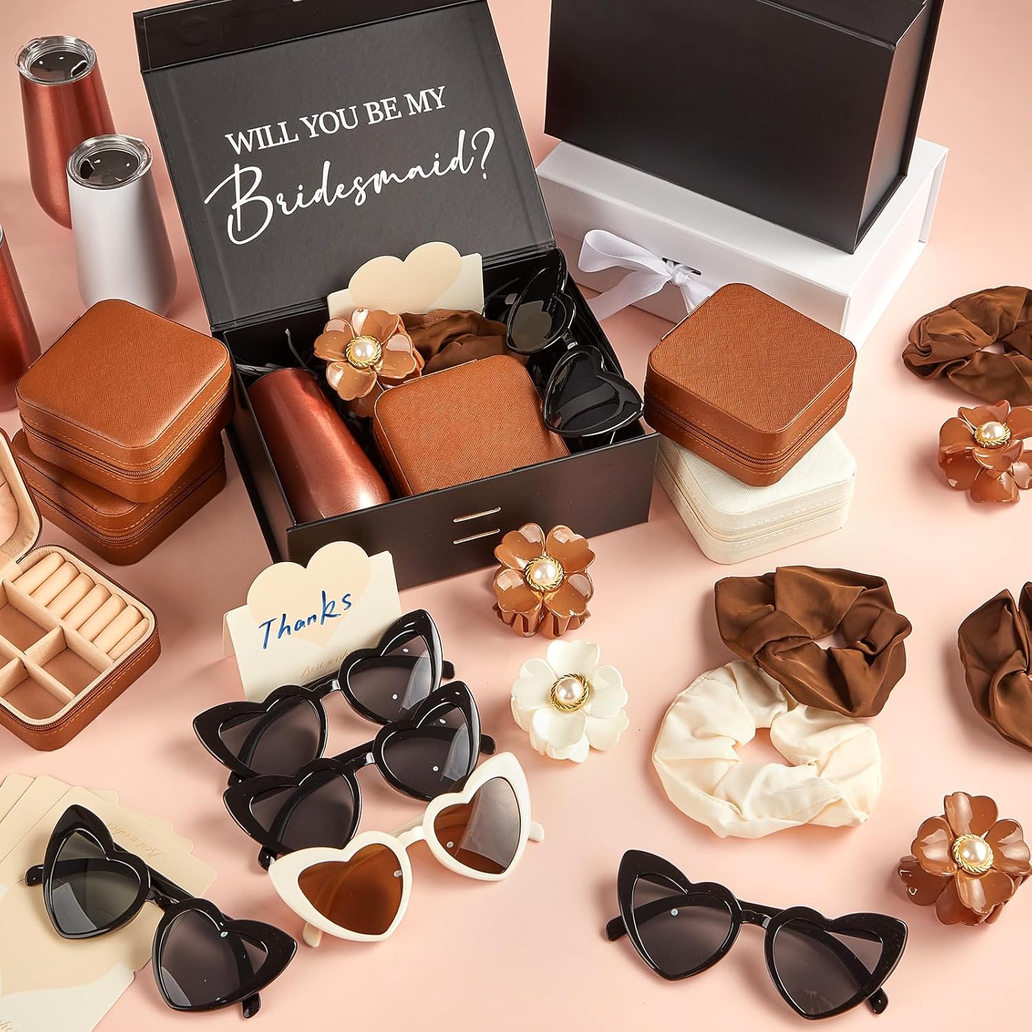 44Pcs Bridesmaid Proposal Gifts 6 Set Bridesmaids Boxes Bulk Will You Be My Bridesmaid Gifts Include Decorative Boxes Glasses Invited Cards Scrunchies for Bridal Shower Wedding Bachelorette - Image 7