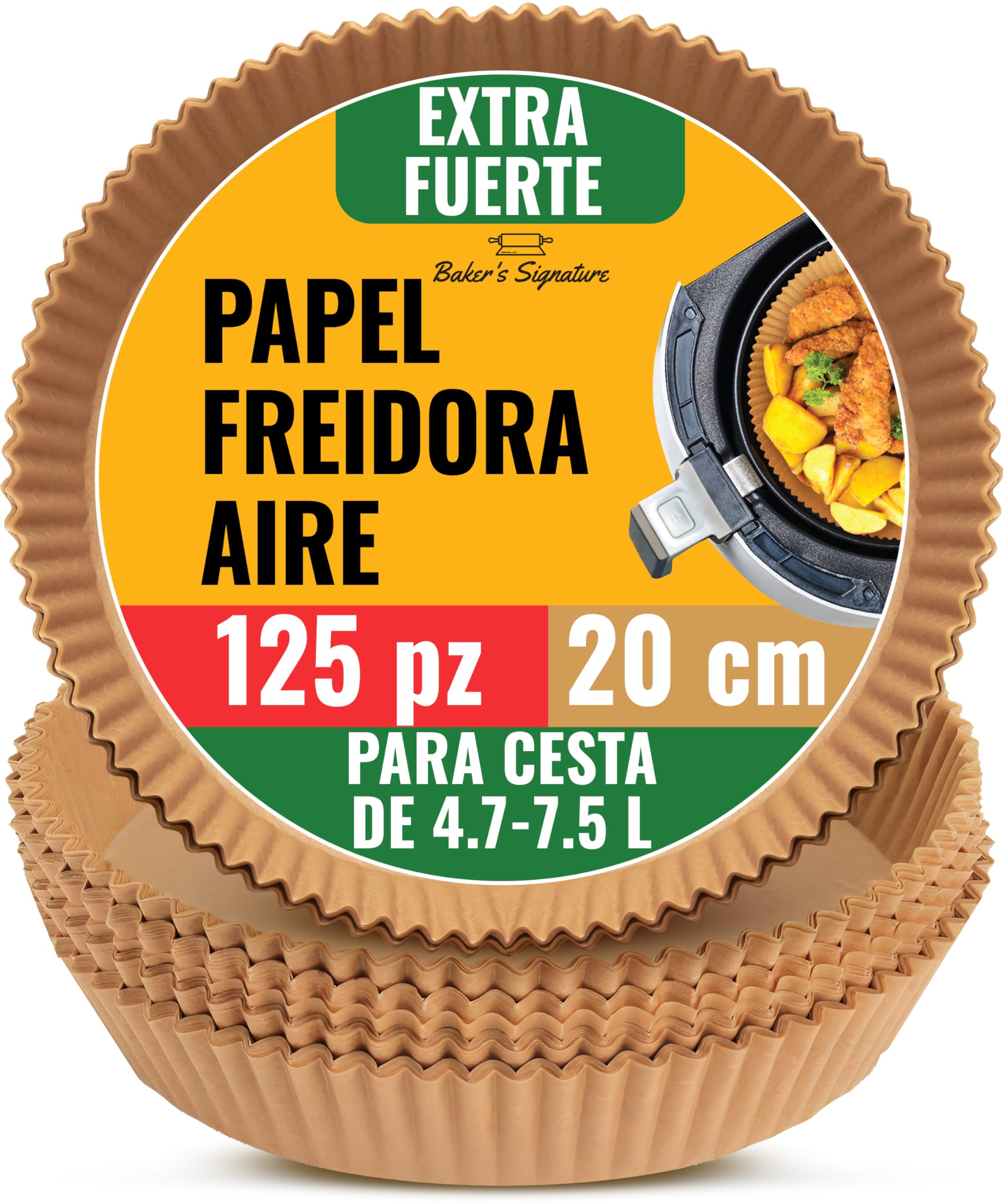 Papel Air Fryer Redondo 20cm, 125 Piezas para Freidora de 5,5 L | Hojas desechables sin blanquear y antiadherentes; compatibles con cestas de 5,5 L; accesorios para cocinar y limpieza fácil