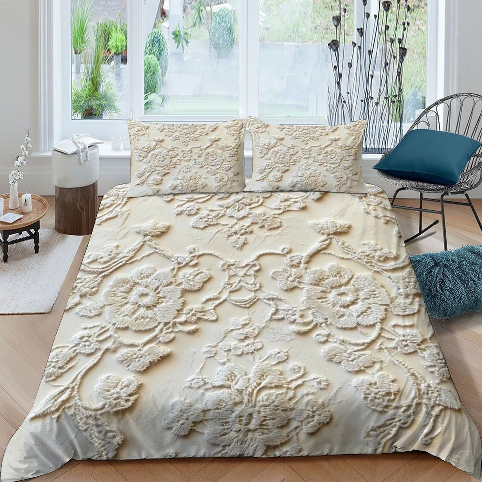Ctjqhvkz Style-7 3D Printed Baroque Floral Fitted Sheet Microfiber Non Slip Romantic Cream Mattress Cover For Bedroom Guestroom Decor Single（135X200cm）