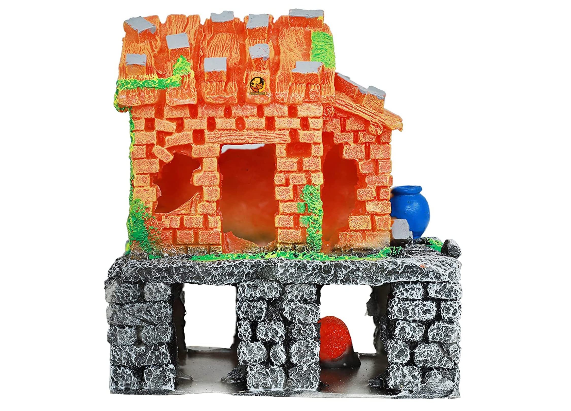 Foodie Puppies Aquarium Decoration Ornaments for Fish Tanks (House Shaped, 13cm X 14cm X 9cm) | Unique Design Realistic Texture, Coloration, and Shape