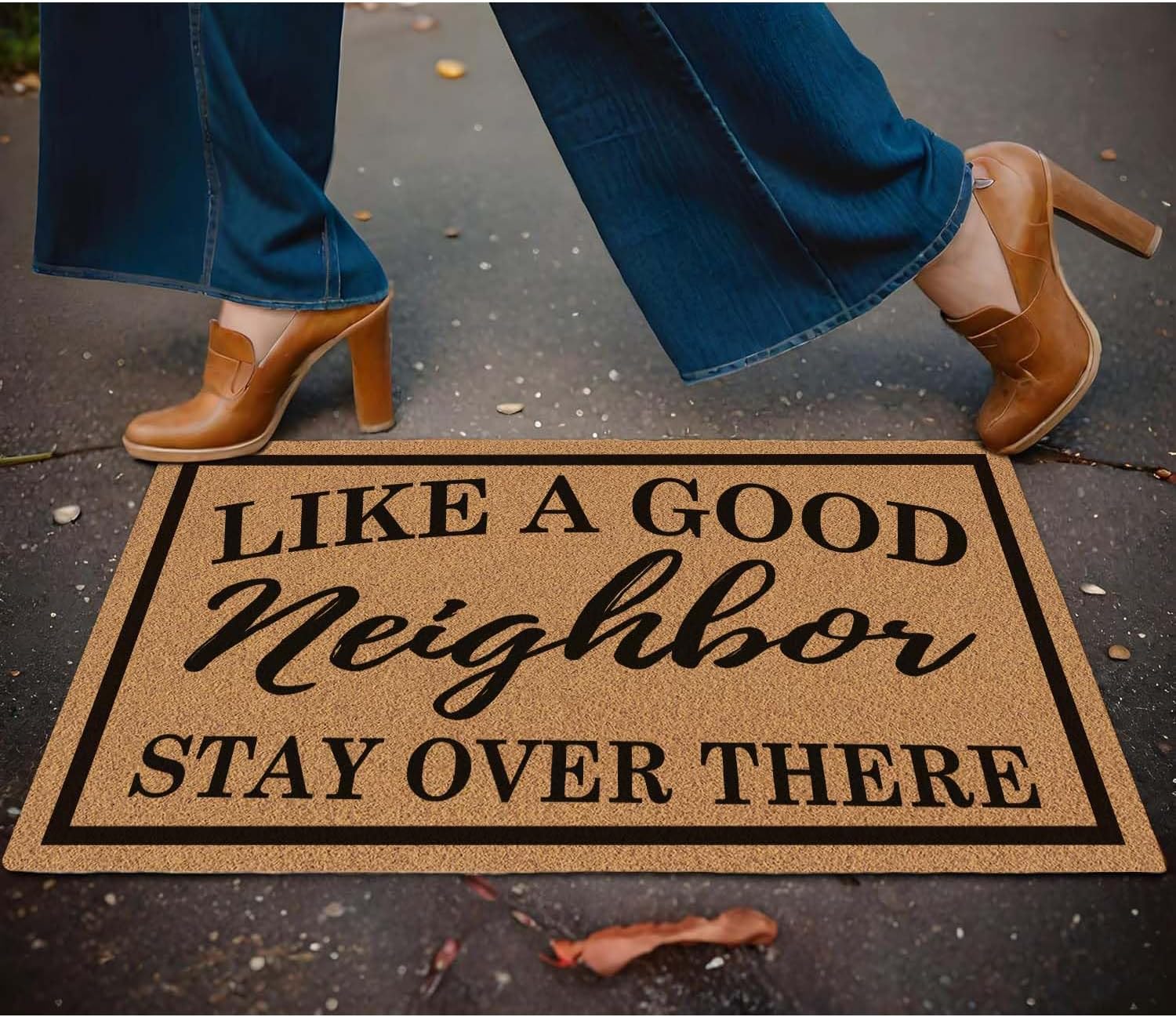 Welcome Door Mat Like A Good Neighbor Stay Over There Outdoor Indoor Entrance, Low-Profile Floor Mats Non Slip Durable Entrance Rugs for Entry, Patio, High Traffic Areas Front Door, 17" x 29.5"