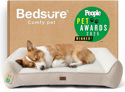 Bedsure Cama ortopédica para perros de tamaño mediano, camas extra gruesas de apoyo para perros medianos con funda impermeable lavable, cómodo sofá