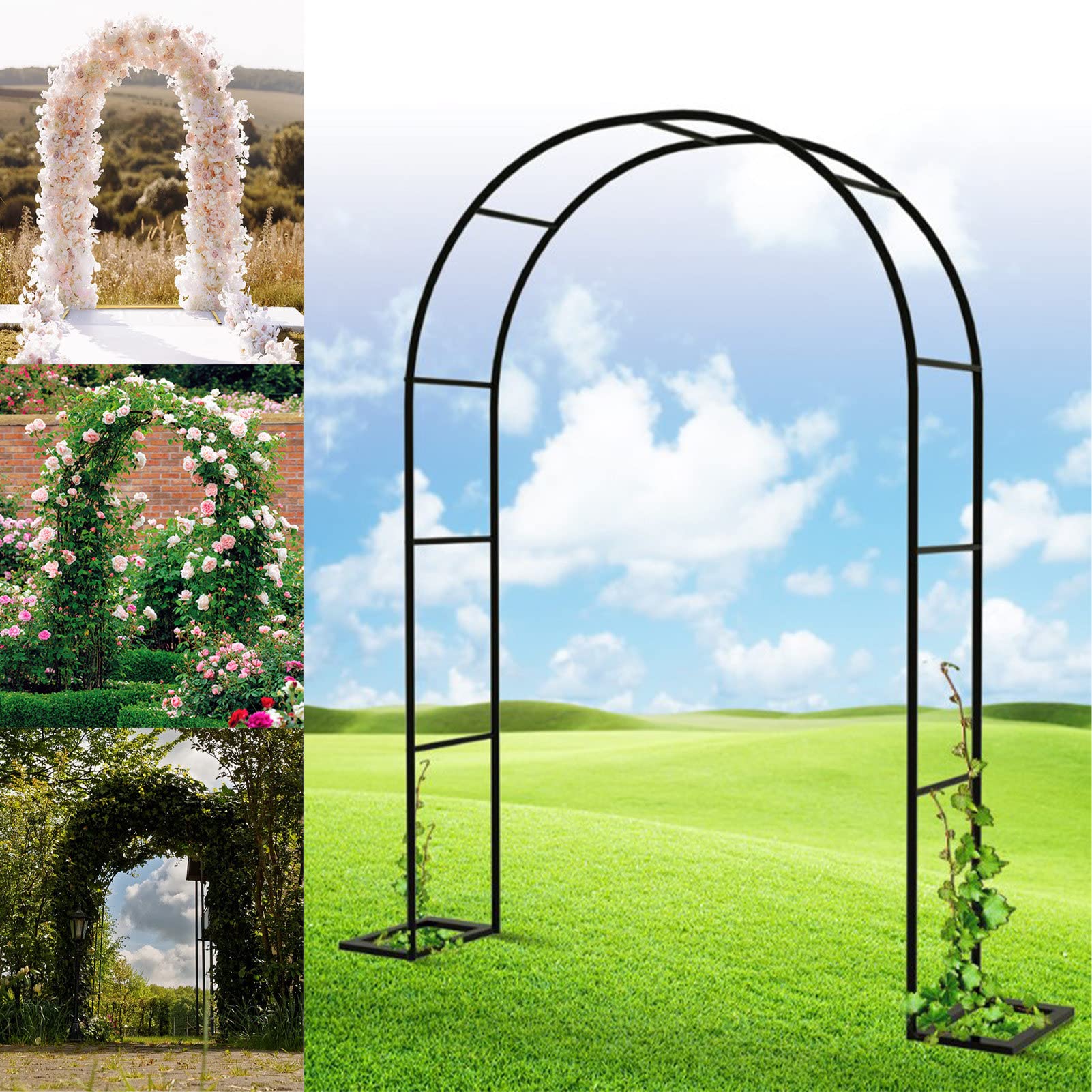 Arco de jardín de metal para bodas, enrejado con base ideal para fiestas en exterior