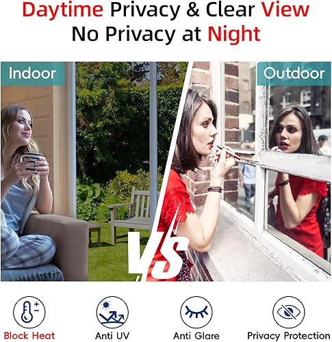 Miniatura 3 de Película de privacidad unidireccional para ventana, bloqueo solar, bloqueo de calor, tinte de ventana para ver fuera pero no dentro, adherencia