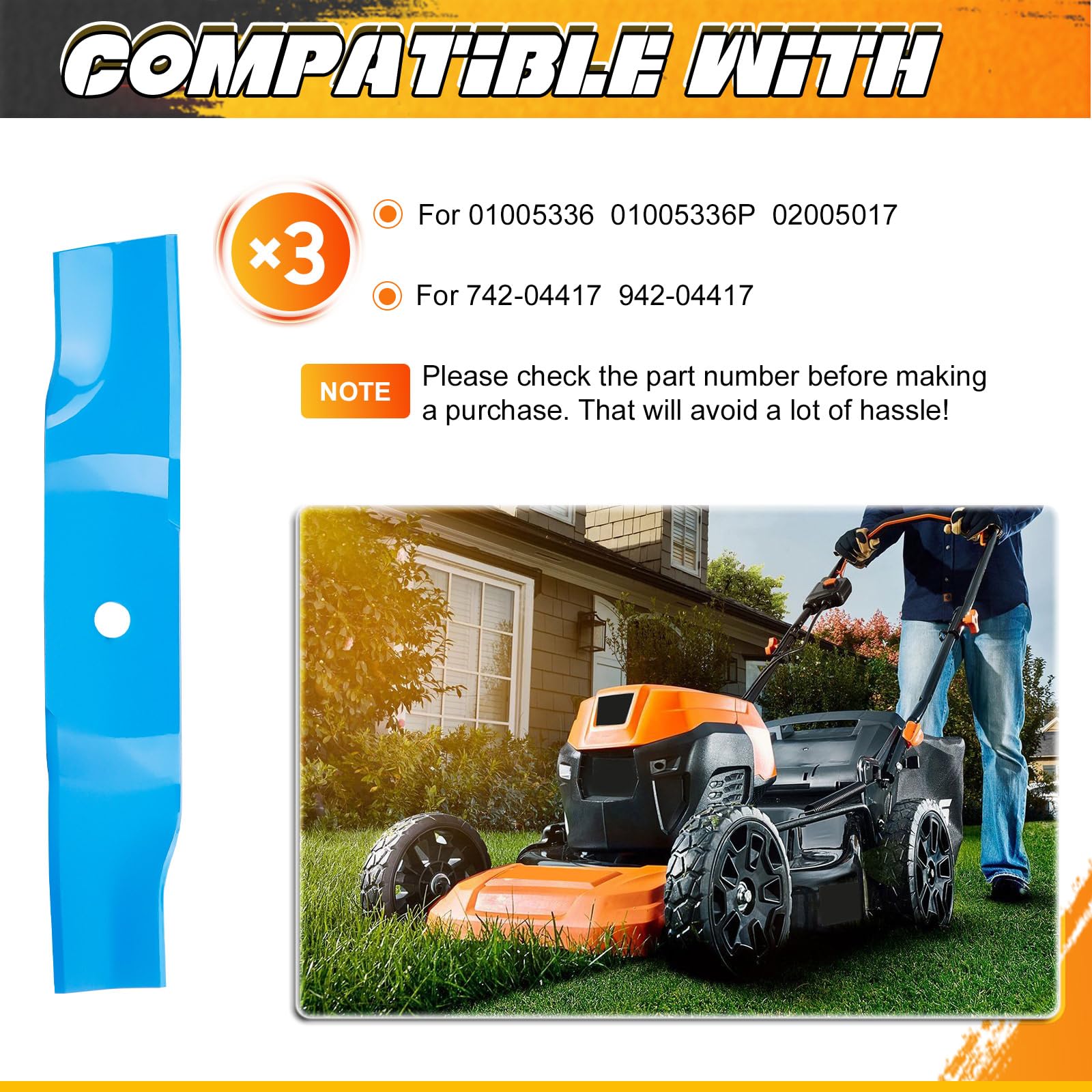 ILONPA (3 lame ad alto sollevamento per Cub Cadet 01005336 01005336P 02005017 742-04417 942-04417 19A40015 M48-KW HF1748 HFF1748 M48-HN M48-HN KW, Blu