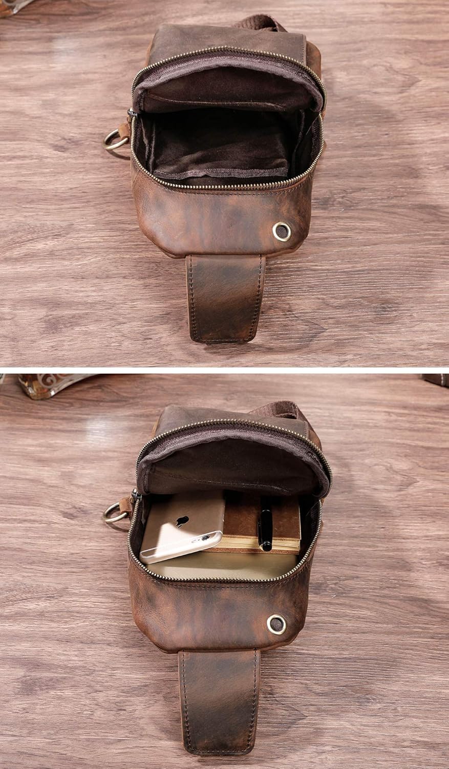 Le'aokuu Men Outdoor Casual Travel Hiking Tea Crossbody Chest Sling Bag Rig One Shoulder Strap Bag Backpack Men Leather (0 Brown) - Image 4