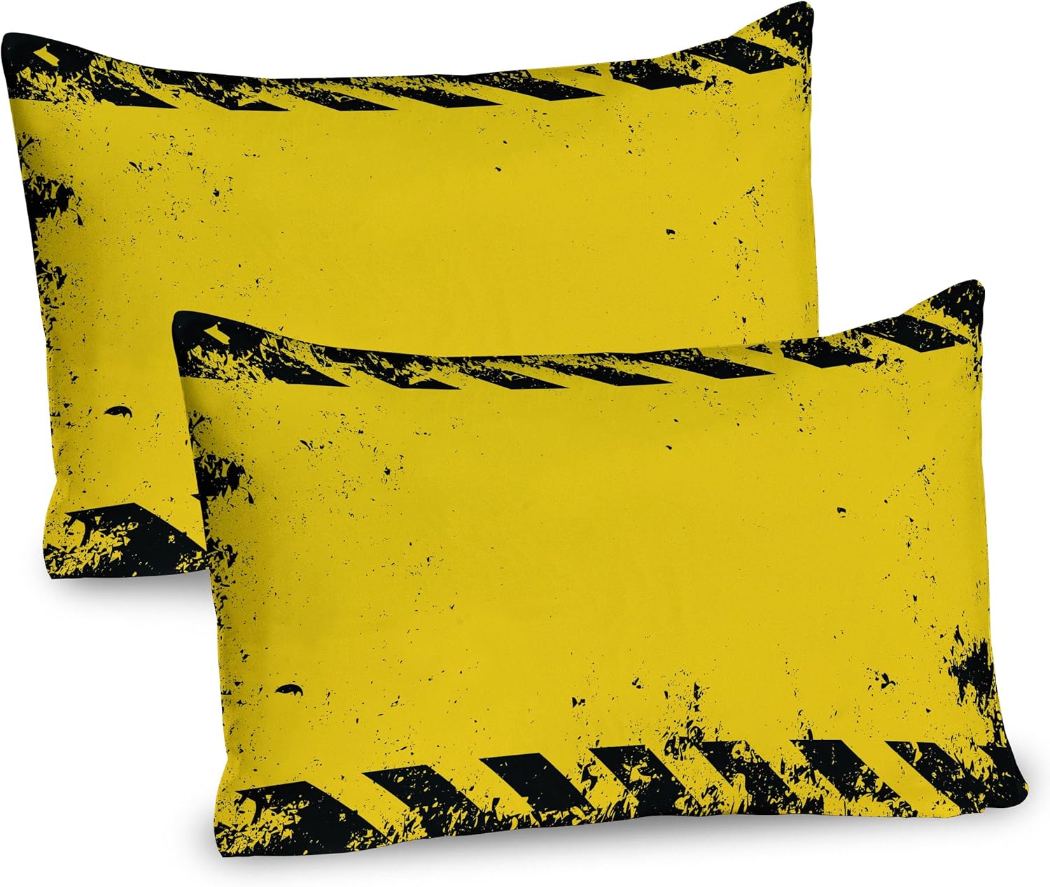 Ambesonne Vintage Yellow Pillow Sham Set of 2, Hazard Theme Caution Construction Tape Illustration with Grunge Look, Quality Microfiber Bedding Item for All Seasons, 26" x 20", Yellow and Black